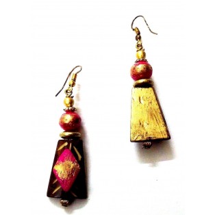 Handmade Painted Wooden Wood Earrings Jhumki Ethnic Chic Boho Drop Long EA294